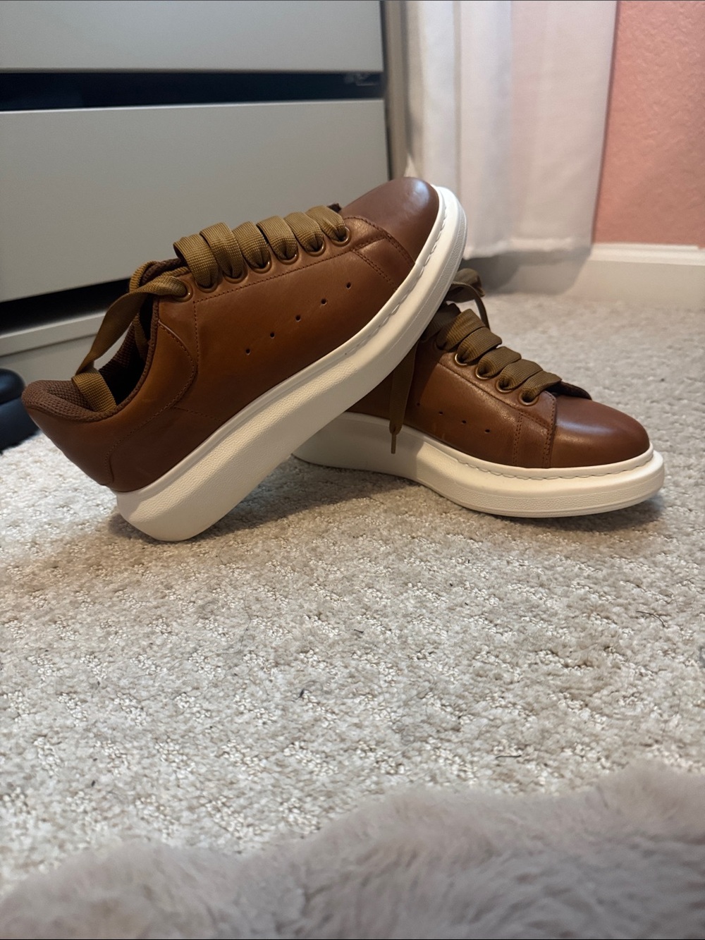 Alexander McQueen Brown Leather Skull Sneakers